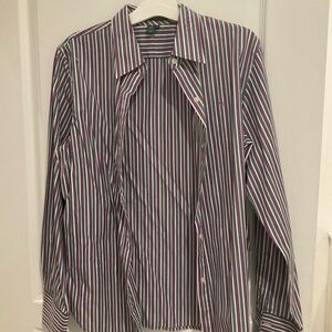 Men's Striped Shirt - Purple, Green, and White